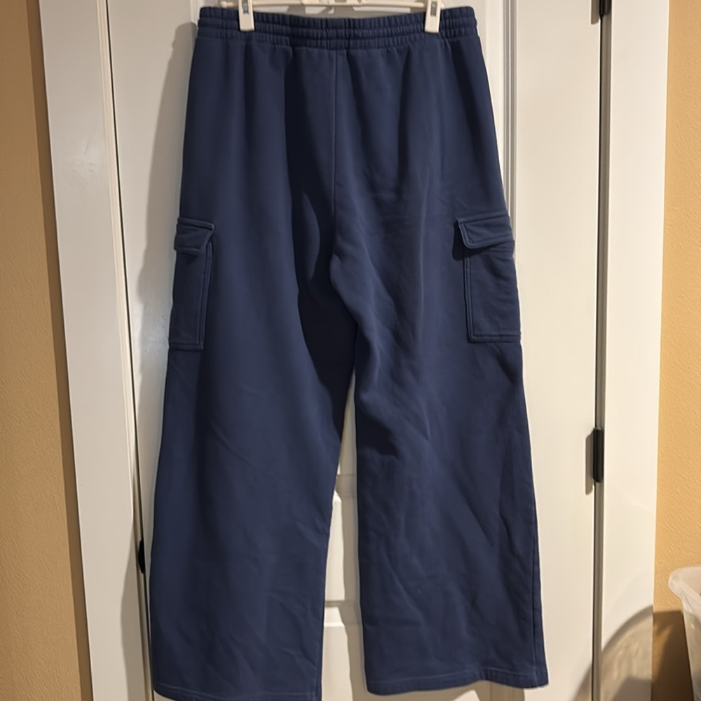 Elastic Waist Wide Leg Fleece Cargo Pants Size L dark blue - Picture 9 of 9